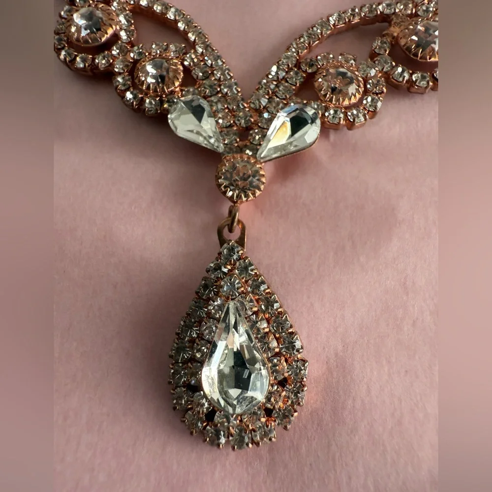 New Marquise Collection Jewelry Rose Gold Necklace/Earrings w/Cubic Zirconias - Picture 12 of 14